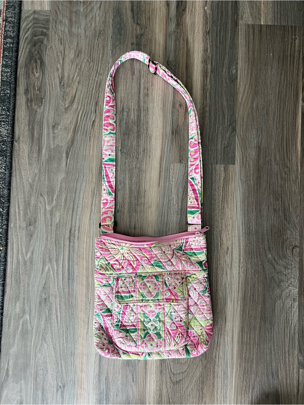 Vera Bradley Pink Quilted Crossbody with Green & Cream Accents